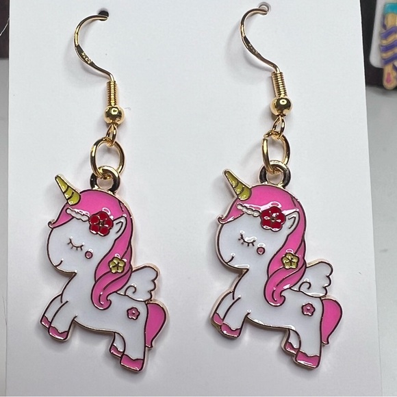 I1 - 925 Sterling Hook Earring with kawaii unicorn pony - Picture 4 of 4
